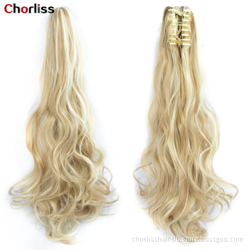 Factory Price High Quality 20 Inch Water Wave Curly Ponytail Hairpiece For Women Synthetic Claw-Clip Ponytail Hair Extensions